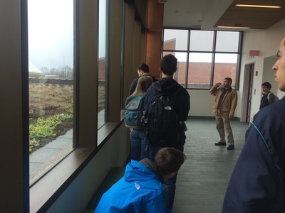 ENVE 1000 Students touring a LEED Gold building on campus.